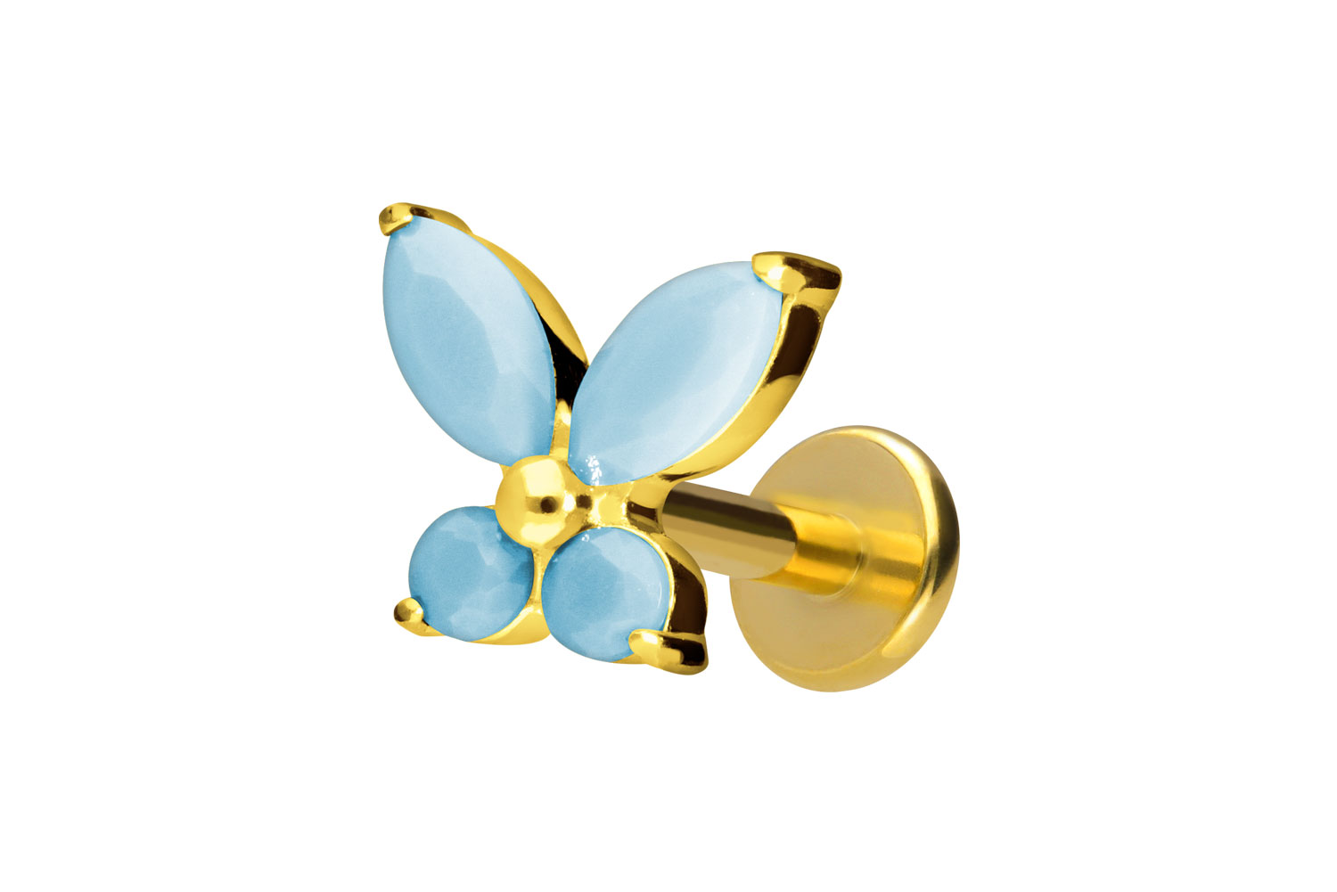 Titan Labret Piercing mit Innengewinde SCHMETTERLING + SYNTHETISCHE TÜRKISE
